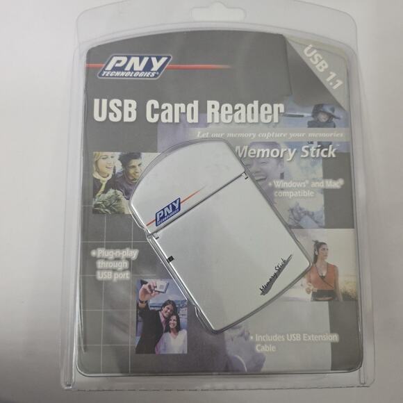 PNY USB Card Reader Memory Stick W USB Extension Cable Plug And Play - Picture 3 of 4